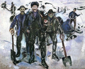 表現主義 Painting - 雪の中の労働者 1913年 エドヴァルド・ムンク 表現主義